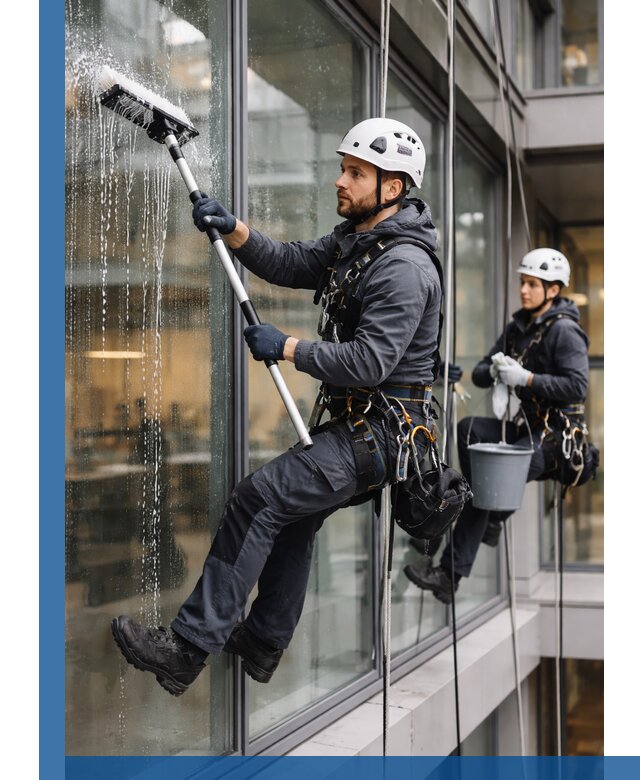 Профессиональная мойка витражей промышленными альпинистами в Пушкине