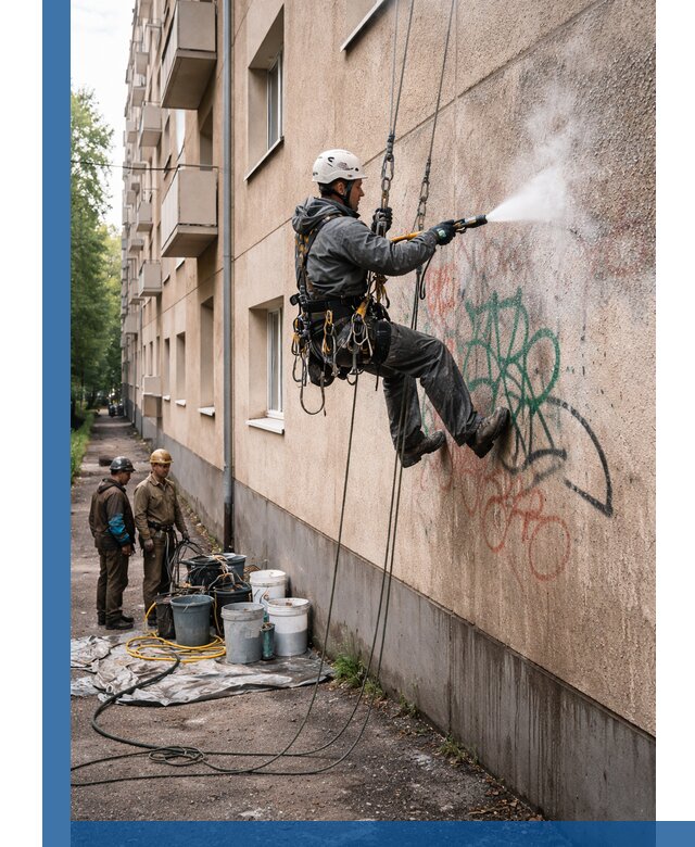 Удаление граффити с фасада в Пушкине без следов и повреждений