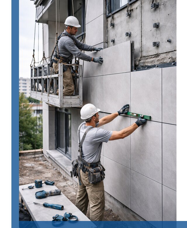 Монтаж керамогранита на фасад в Пушкине под ключ с гарантией качества