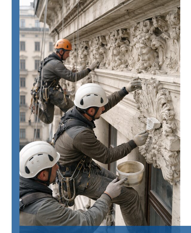 Реставрация фасадной лепнины с высотными работами в Пушкине