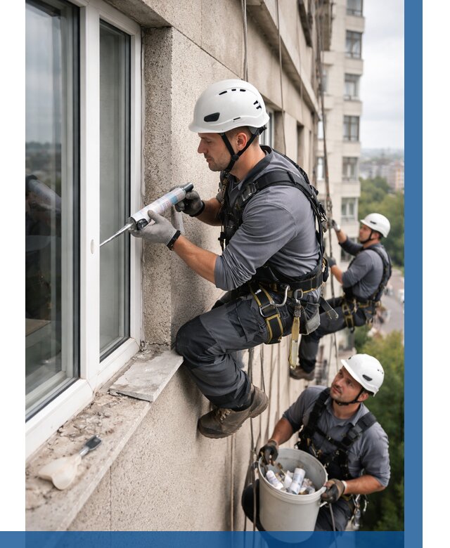 Герметизация оконных швов снаружи в Пушкине от 1623 р. | ВЫСОТНИК-Пшн