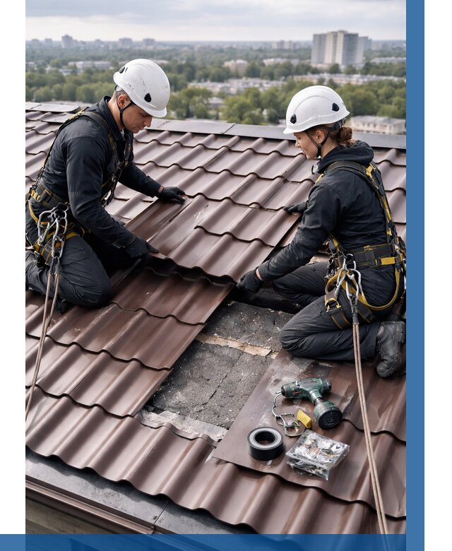 Ремонт металлочерепицы на крыше в Пушкине от 974 р. | ВЫСОТНИК-Пшн