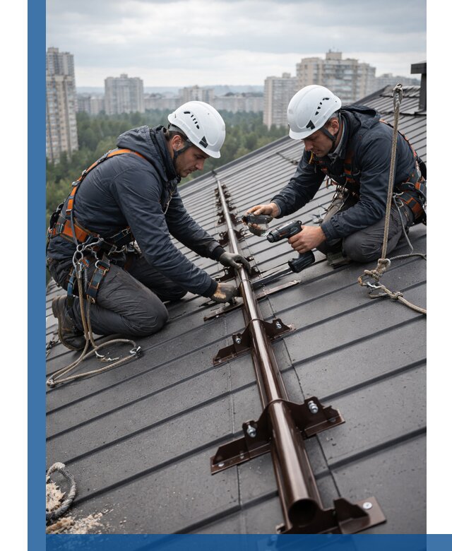 Монтаж снегозадержателей на кровле зданий в Пушкине под ключ