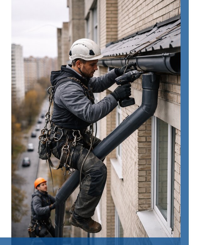 Монтаж водосточной системы на здании в Пушкине от 5409 р. | ВЫСОТНИК-Пшн