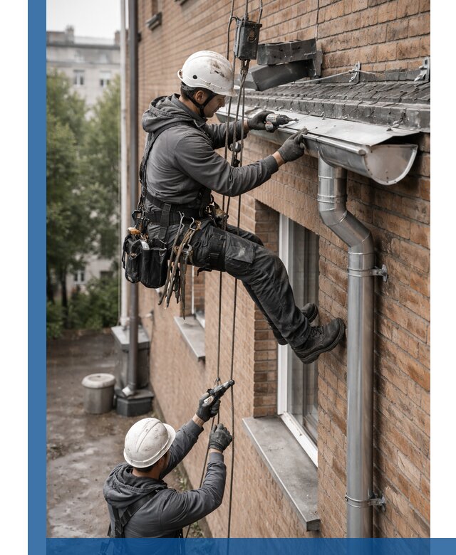 Монтаж водосточной системы на здании в Пушкине под ключ