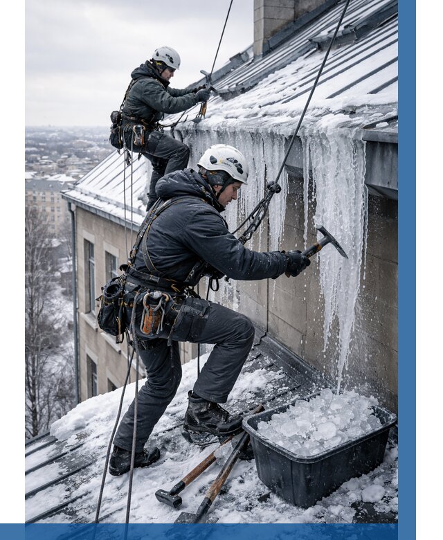 Удаление наледи с кровли в Пушкине от 5949 р. | ВЫСОТНИК-Пшн