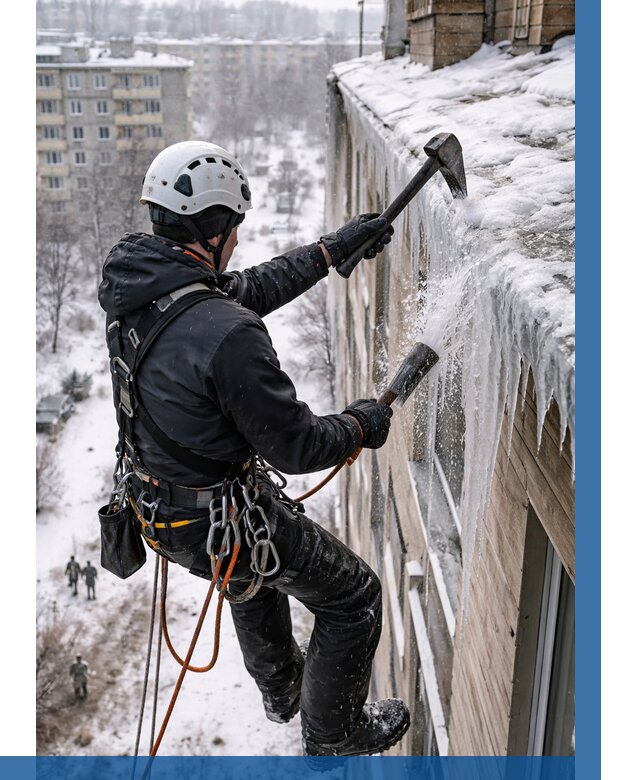 Сбивание сосулек с крыши в Пушкине по цене от 4868 р. | ВЫСОТНИК-Пшн