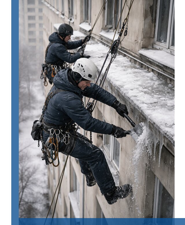 Удаление наледи и сосулек с карнизов в Пушкине профессионально