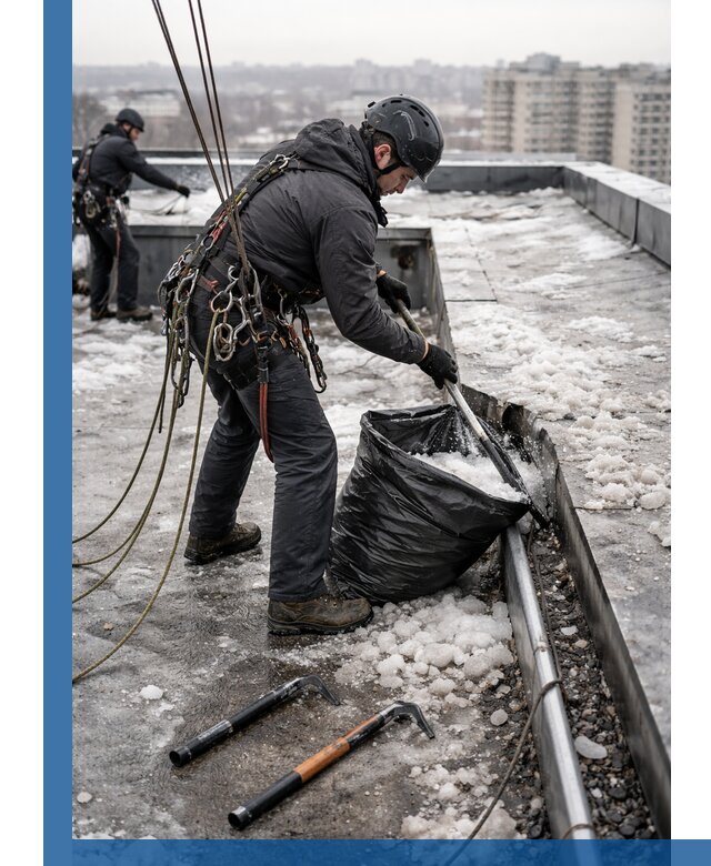 Аварийная очистка кровли в Пушкине от промальпинистов