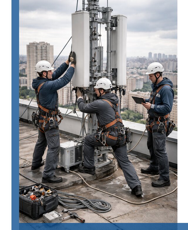 Монтаж антенн связи на крыше в Пушкине с вводом в эксплуатацию