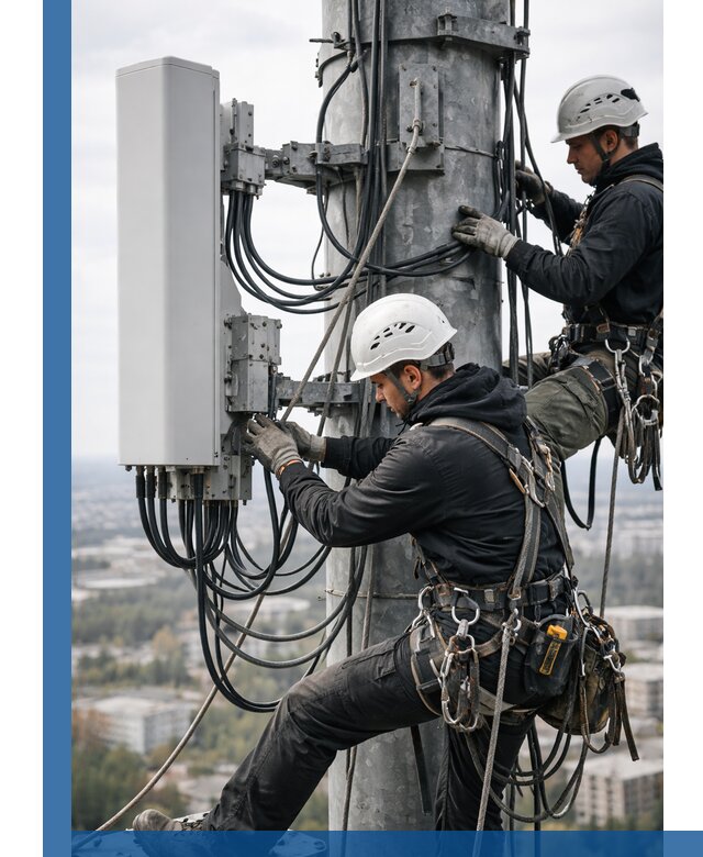 Монтаж оборудования связи на мачте в Пушкине с пусконаладкой