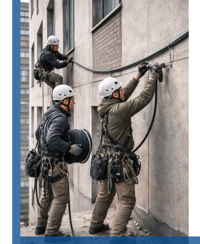 Прокладка кабеля по фасаду в Пушкине, профессиональный монтаж