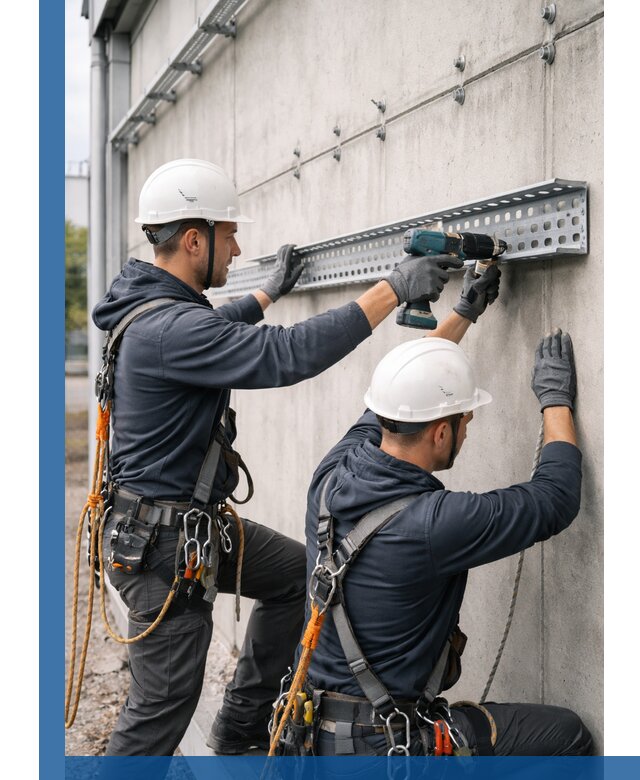 Монтаж кабельных лотков на фасаде зданий в Пушкине с гарантией