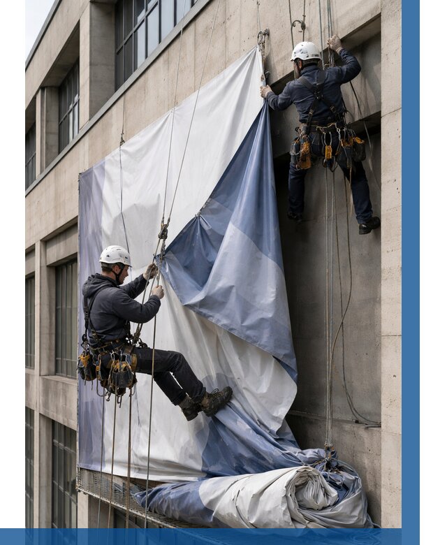 Демонтаж баннеров с фасада в Пушкине от 4868 р. | ВЫСОТНИК-Пшн