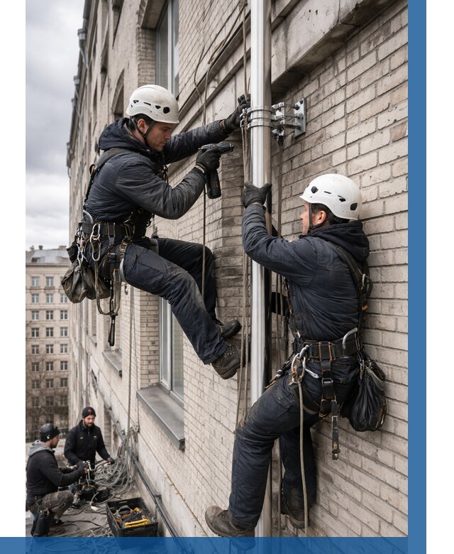 Монтаж флагштока на здании в Пушкине от 7031 р. | ВЫСОТНИК-Пшн