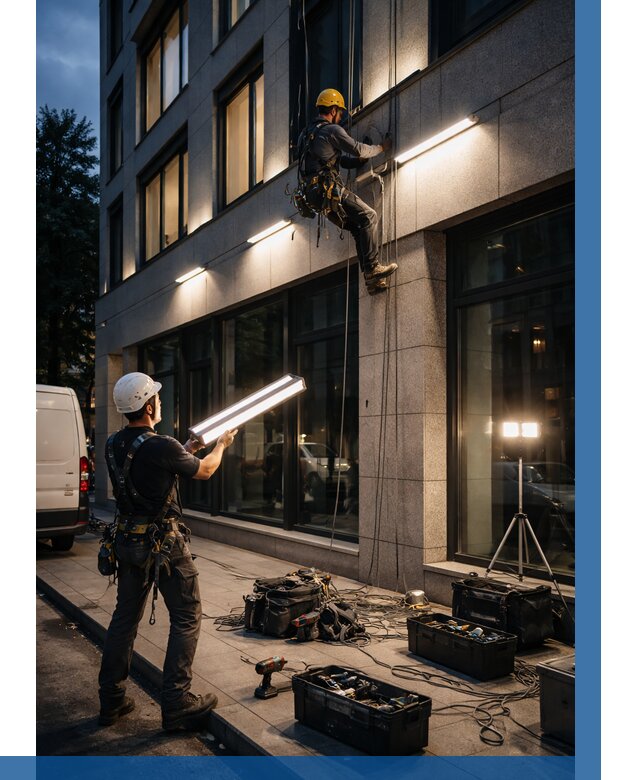 Монтаж архитектурной подсветки здания в Пушкине от 2704 р.|ВЫСОТНИК-Пшн