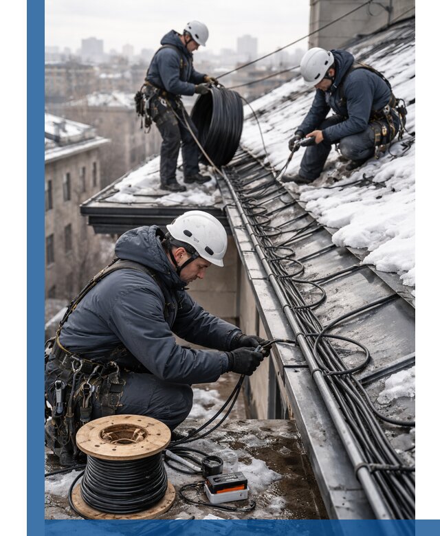 Монтаж греющего кабеля на кровле в Пушкине под ключ
