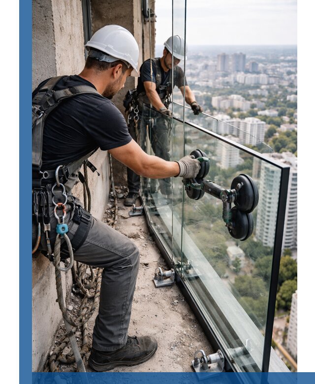 Монтаж стеклянных ограждений под ключ с гарантией в Пушкине