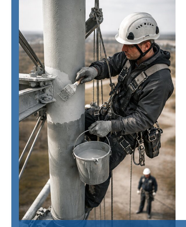 Покраска мачт связи в Пушкине промышленными альпинистами