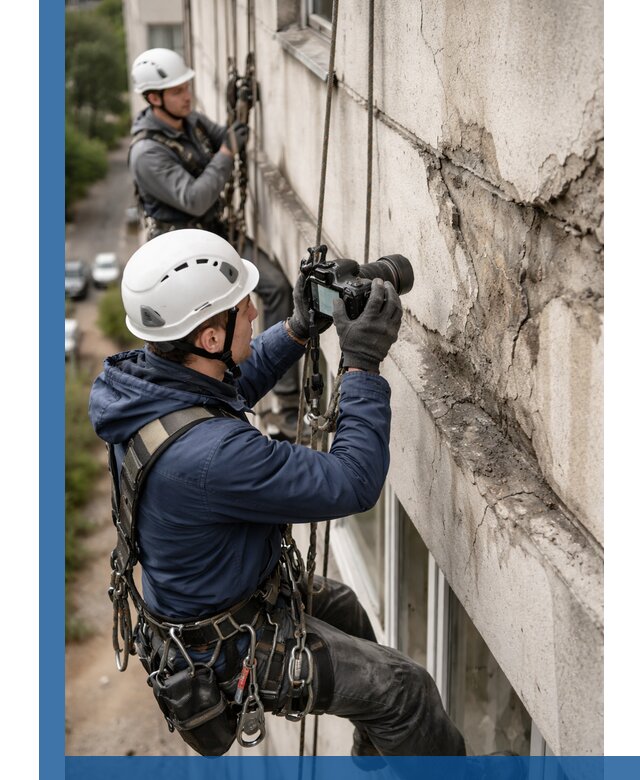 Фотофиксация дефектов фасада с высотной съемкой в Пушкине